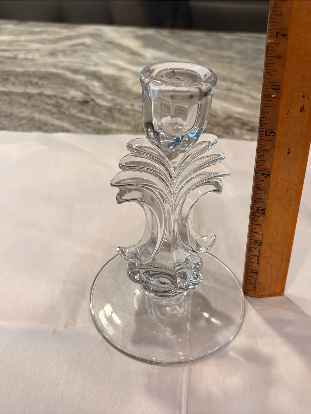 Vintage Duncan & Miller Clear Glass Leaf Candlestick Holder 6